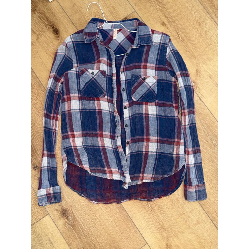 Womens Small Plaid Flannel Button Down Shirt Blue Red Long Sleeve small